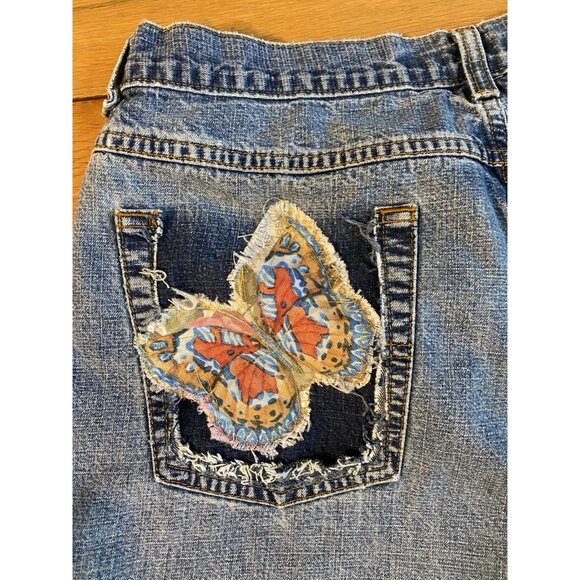 OOAK SAVED JEANS REFASHIONED UPCYCLED PATCHED DISTRESSED WASHED AND FRINGED 16A - Picture 12 of 16